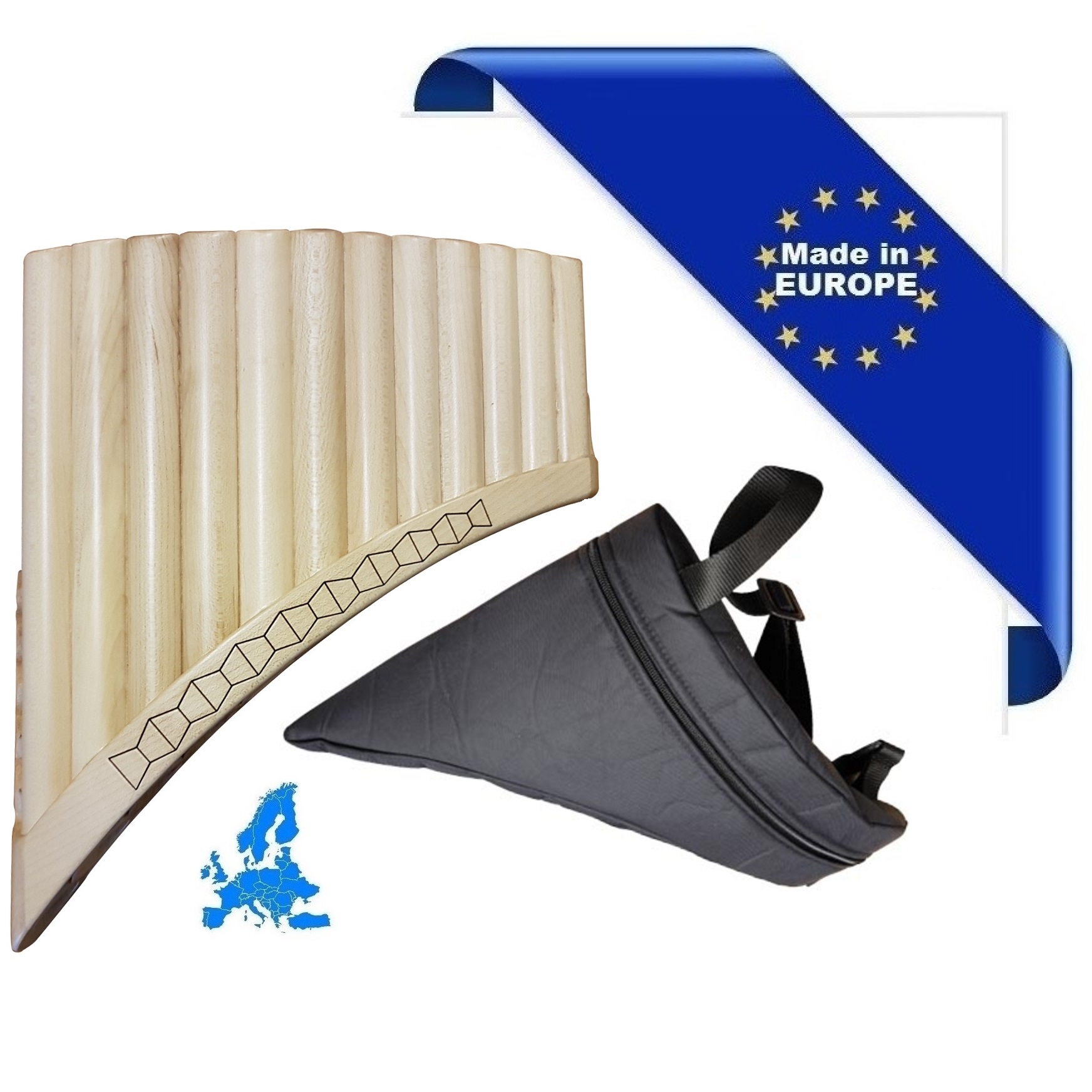 HORA FLAUTO DI PAN SOLIST CONTRALTO IN SOL MADE IN EUROPE + BORSA 12 CANNE LA1-MI3 IN ACERO FORMA CURVA ORNAMENTO BASSO INTAGLIA