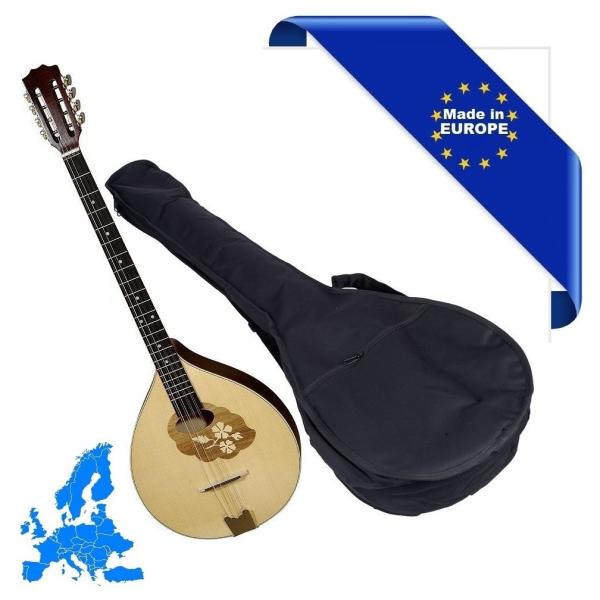 HORA BOUZOUKI IRLANDESE MADE IN EUROPE 66CM TOP TAVOLA ABETE MASSELLO FONDO FASCE MANICO ACERO ROSETTA FLOWER CON BORSA