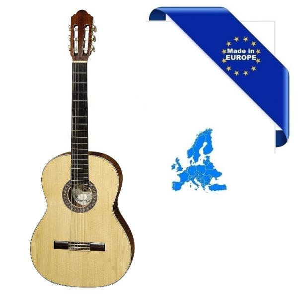 HORA CHITARRA CLASSICA 4-4 SM30 MADE IN EUROPE TOP ABETE ROSSO MASSELLO FONDO-FASCE MOGANO ROSETTA INTARSIATA MANICO ACERO TASTI