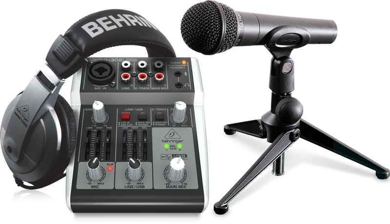 BEHRINGER PODCASTUDIO 2 USB SISTEMA PODCAST MIXER XENYX 302 + CUFFIE + MICROFONO + SUPPORTO DA TAVOLO