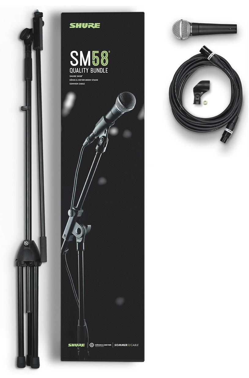 SHURE SM58 QUALITY BUNDLE MICROFONO SM-58 + CAVO XLR SOMMER CABLE 6MT + ASTA MICROFONICA KONIG&MEYER