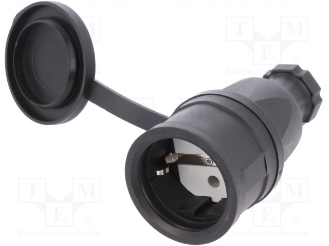 PCE -2511-S PRESA SCHUKO 16A 3P (1P+N+T) 250V IP44 3 POLI FEMMINA NERA SAFETY PLUG EU-B-F