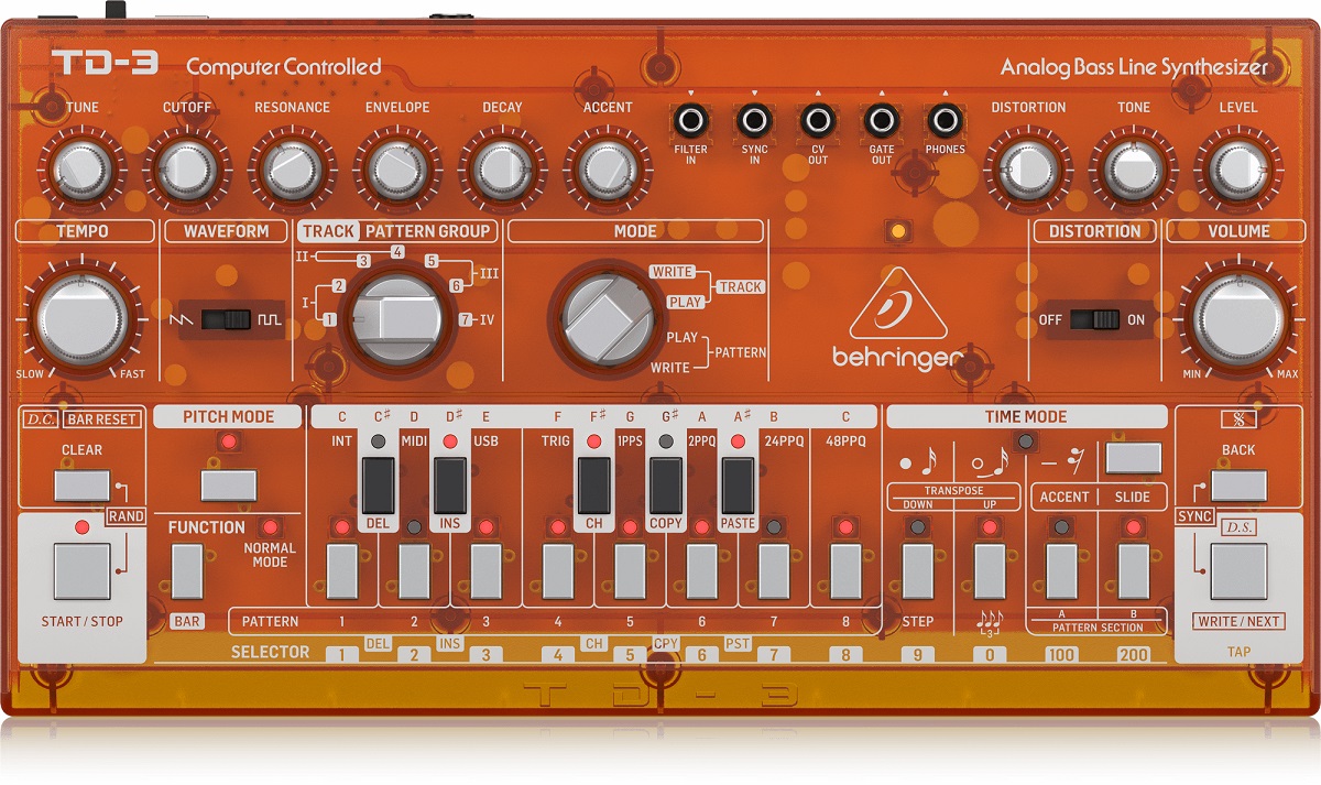 BEHRINGER TD-3 TG ARANCIONE SINTETIZZATORE ANALOGICO DI BASSI CON STEP SEQUENCER ARPEGGIATORE E FILTRO RISONANTE