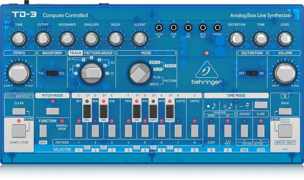 BEHRINGER TD-3 BB CELESTE SINTETIZZATORE ANALOGICO DI BASSI CON STEP SEQUENCER ARPEGGIATORE E FILTRO RISONANTE