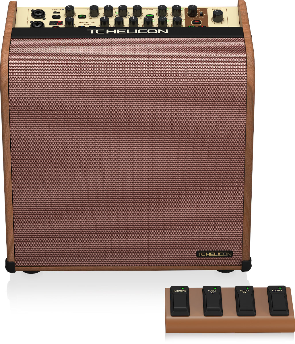 TC HELICON HARMONY V100 AMPLIFICATORE PER CHITARRA ACUSTICA 2 CANALI 100 WATT CON PROCESSORE VOCALE ED EFFETTI