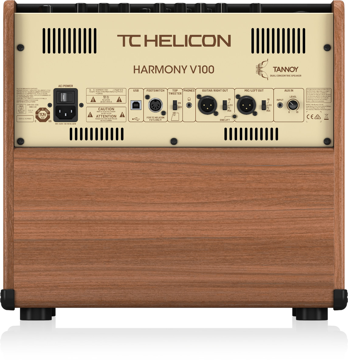 TC HELICON HARMONY V100 AMPLIFICATORE PER CHITARRA ACUSTICA 2 CANALI 100 WATT CON PROCESSORE VOCALE ED EFFETTI