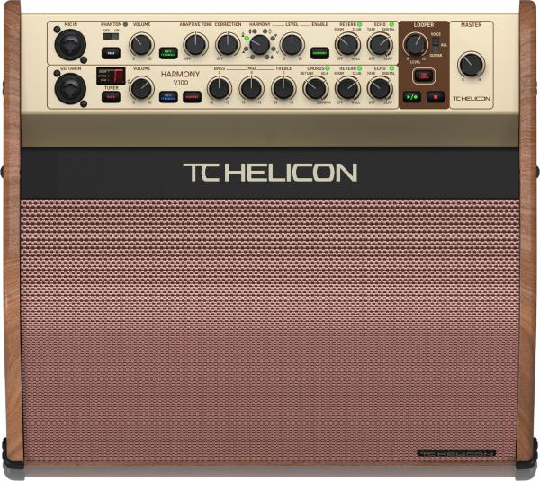 TC HELICON HARMONY V100 AMPLIFICATORE PER CHITARRA ACUSTICA 2 CANALI 100 WATT CON PROCESSORE VOCALE ED EFFETTI