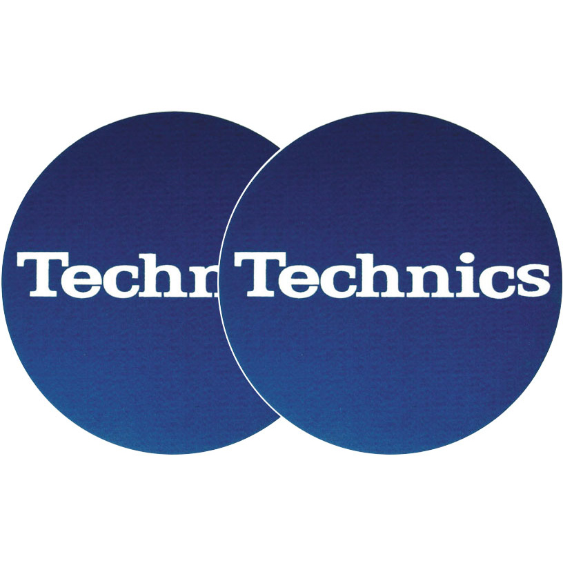 TECHNICS SLIPMATS TAPPETINI GIRADISCHI LOGO - BLU E BIANCO COPPIA TAPPETINI