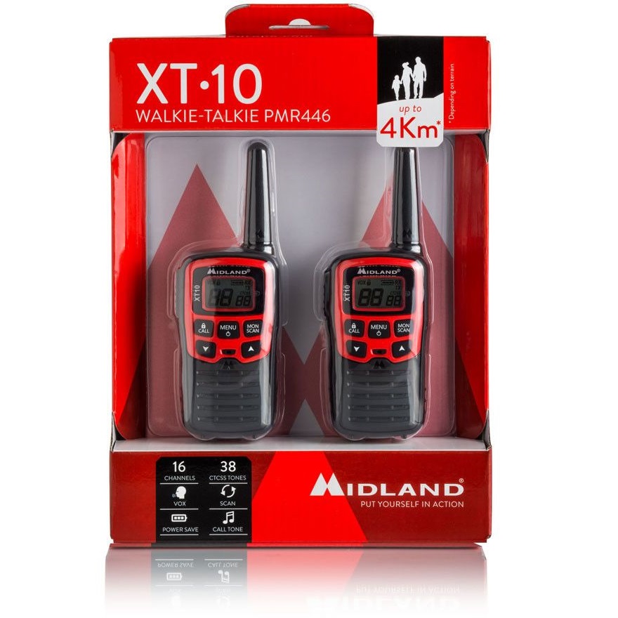 MIDLAND XT10 COPPIA WALKIE TALKIE PORTATA 4 KM 16 CANALI 38 TONI VOX CALL SCAN