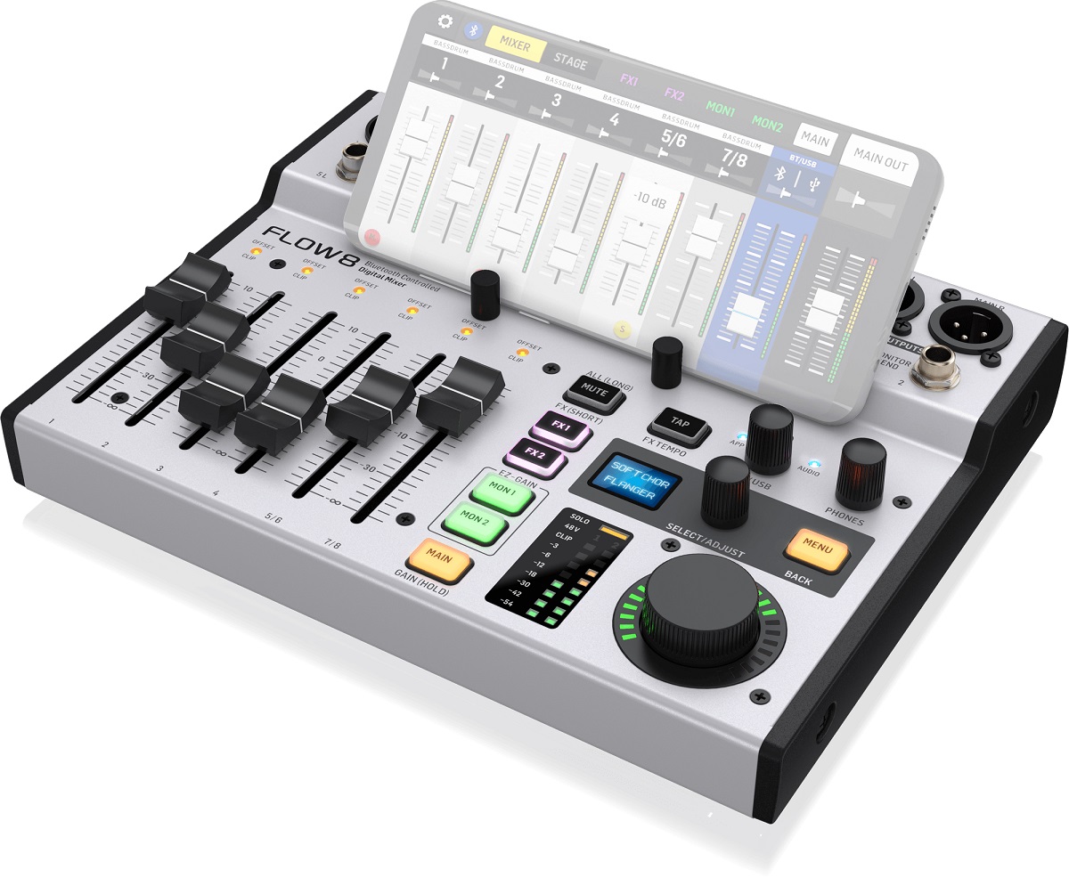 BEHRINGER FLOW 8 MIXER DIGITALE 8 INGRESSI AUDIO BLUETOOTH CONTROLLO APP 2 PROCESSORI EFFETTI USB