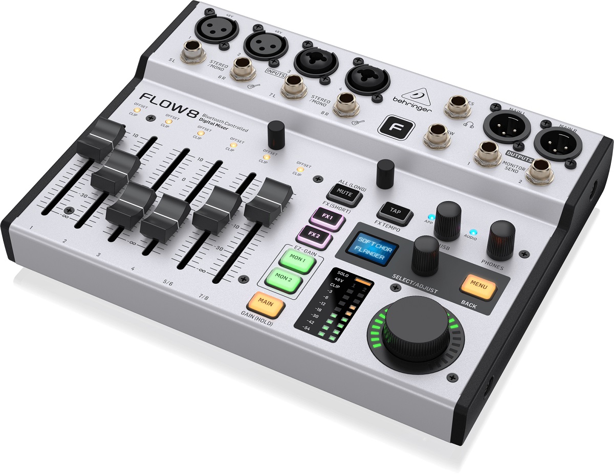 BEHRINGER FLOW 8 MIXER DIGITALE 8 INGRESSI AUDIO BLUETOOTH CONTROLLO APP 2 PROCESSORI EFFETTI USB