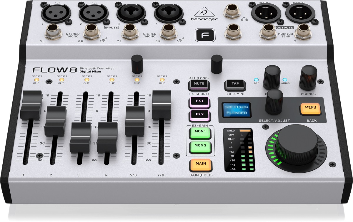 BEHRINGER FLOW 8 MIXER DIGITALE 8 INGRESSI AUDIO BLUETOOTH CONTROLLO APP 2 PROCESSORI EFFETTI USB
