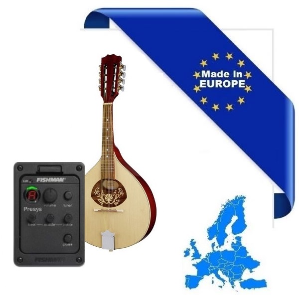 HORA MANDOLINO PORTOGHESE 1-PF MADE IN EUROPE IN MASSELLO FISHMAN PRESYS 101 TOP ABETE E ACERO FONDO FASCE MANICO SCALA 332mm