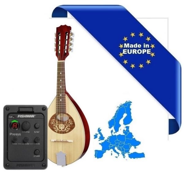 HORA MANDOLINO PORTOGHESE 2-PF MADE IN EUROPE IN MASSELLO FISHMAN PRESYS 101 TOP ABETE E ACERO FONDO FASCE MANICO SCALA 332mm