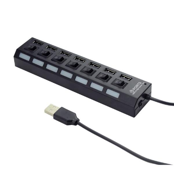 GEMBIRD UHB-U2P7-03 HUB USB 7 PORTE CON SWITCH ON-OFF PER OGNI USCITA + ALIMENTATORE ESTERNO