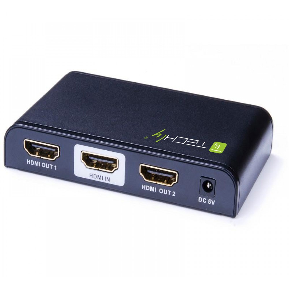 TECHLY SPLITTER HDMI 4K UHD 3D 2 VIE IN METALLO CON ALIMENTATORE