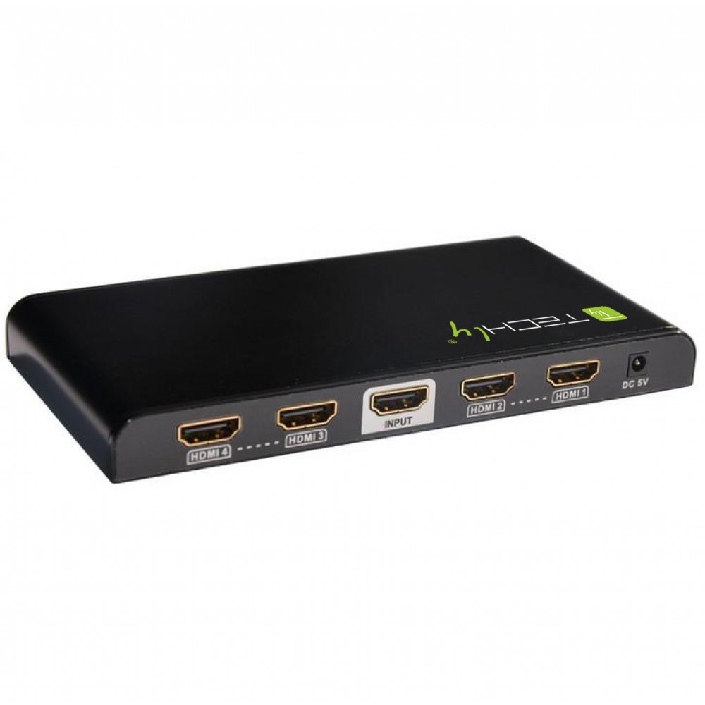 TECHLY SPLITTER HDMI 4K UHD 3D 4 VIE IN METALLO CON ALIMENTATORE