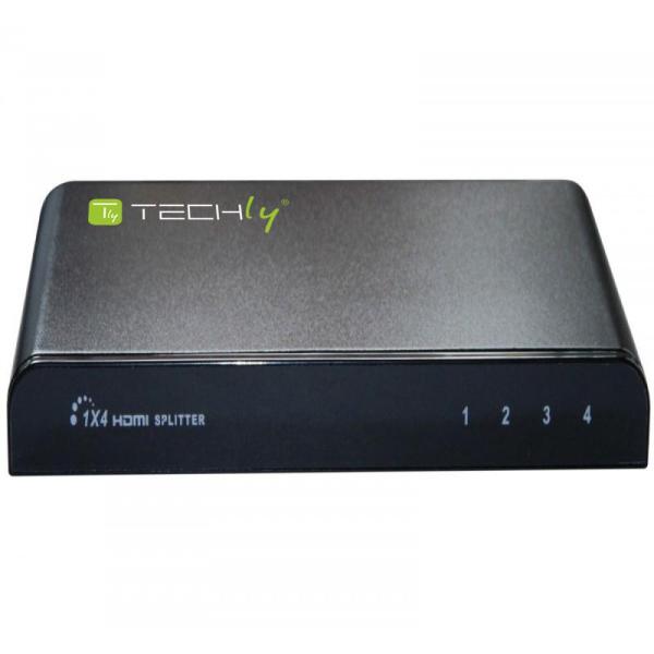 TECHLY SPLITTER HDMI 4K UHD 3D 4 VIE IN METALLO CON ALIMENTATORE