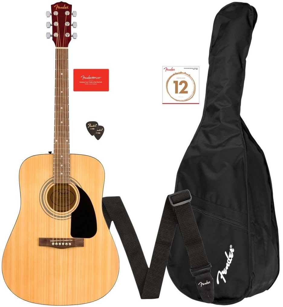 FENDER FA115 DREADNOUGHT PACK WALNUT KIT CON CHITARRA ACUSTICA BORSA TRACOLLA PLETTRI E LEZIONI ONLINE