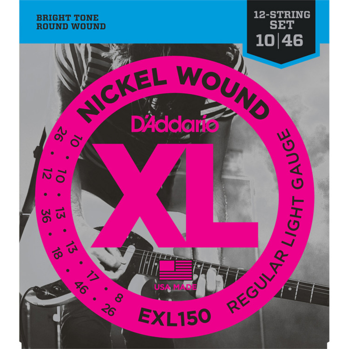 D'ADDARIO EXL150 REGULAR LIGHT CORDIERA PER CHITARRA ELETTRICA 12 CORDE NICKEL WOUND 10-46