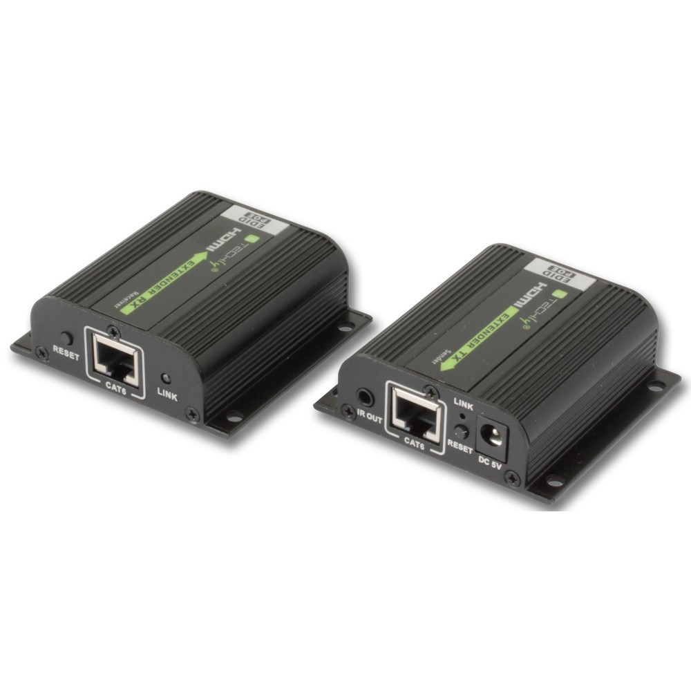 TECHLY EXTENDER HDMI FULL HD 3D POE FINO A 40 METRI EDID IR CAVI CAT 6 6A 7