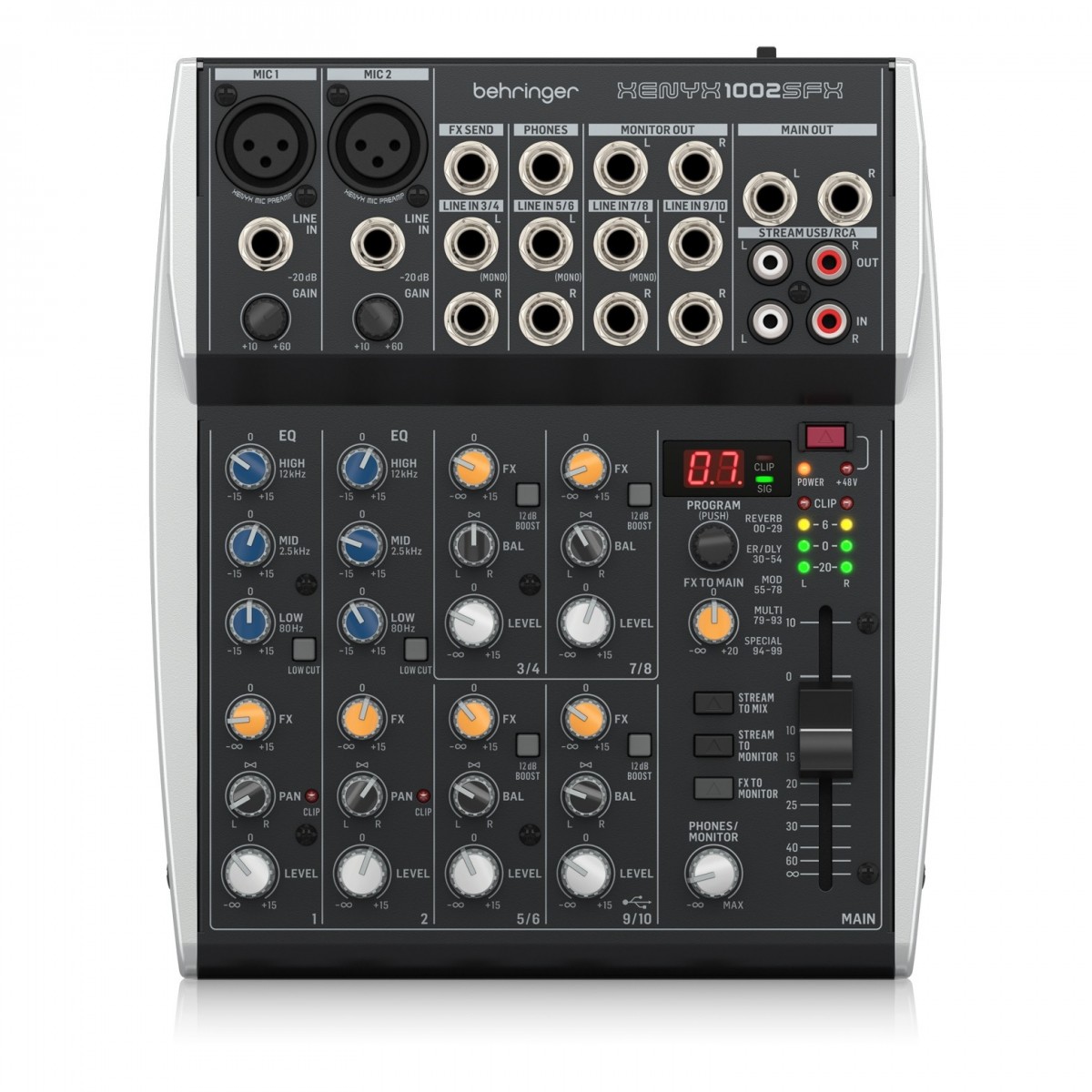 BEHRINGER XENYX 1002SFX MIXER 10 INPUT EFFETTI KLARK TEKNIK INTERFACCIA USB