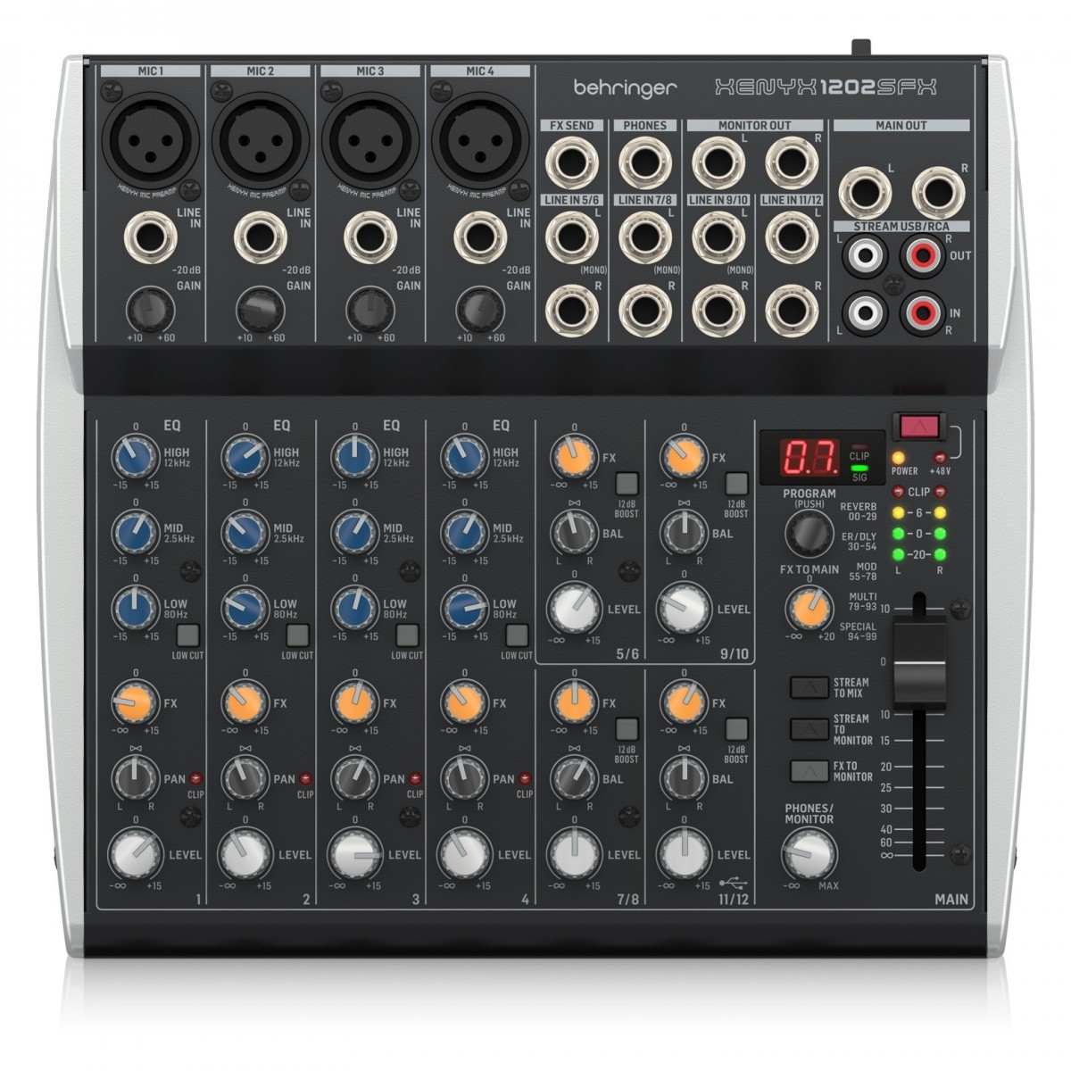 BEHRINGER XENYX 1202SFX MIXER 12 INPUT EFFETTI KLARK TEKNIK INTERFACCIA USB