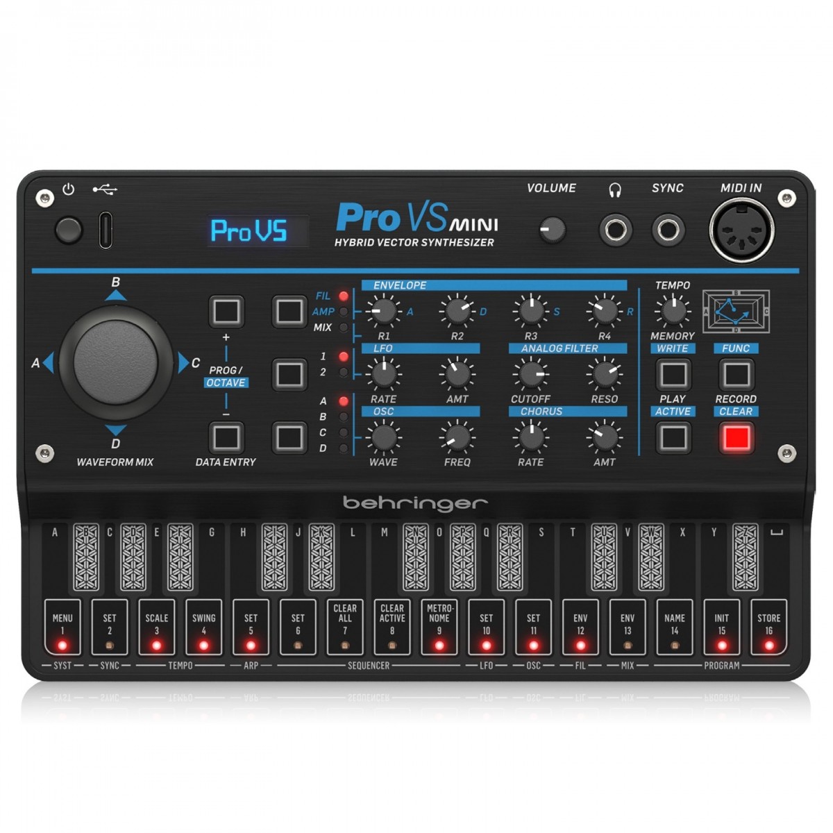 BEHRINGER PRO VS MINI SINTETIZZATORE IBRIDO POLIFONICO 4 VOCI 27 TASTI DINAMICI