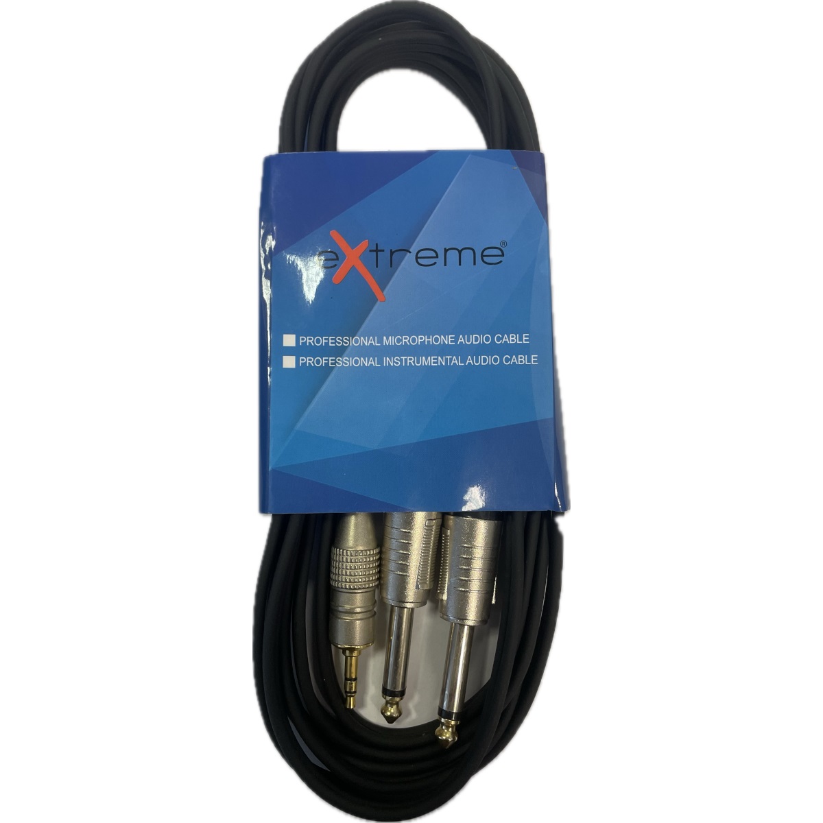 EXTREME 1MJS2J2 CAVO AUDIO DI SEGNALE SCHERMATO 1 MINI JACK STEREO 1-8" 3,5 mm 2 JACK 6,3 mm LUNGHEZZA 2 METRI