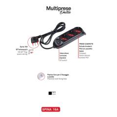 ROSI EMILIA RS94002 MULTIPRESA 3 USCITE SCHUKO+10A+16A INTERRUTTORE LUMINOSO CAVO 1 5MT