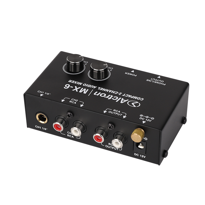 ALCTRON MX-6 MIXER 2 CANALI COMPATTO CON INGRESI STEREO RCA E JACK 6,35MM USCITA RCA