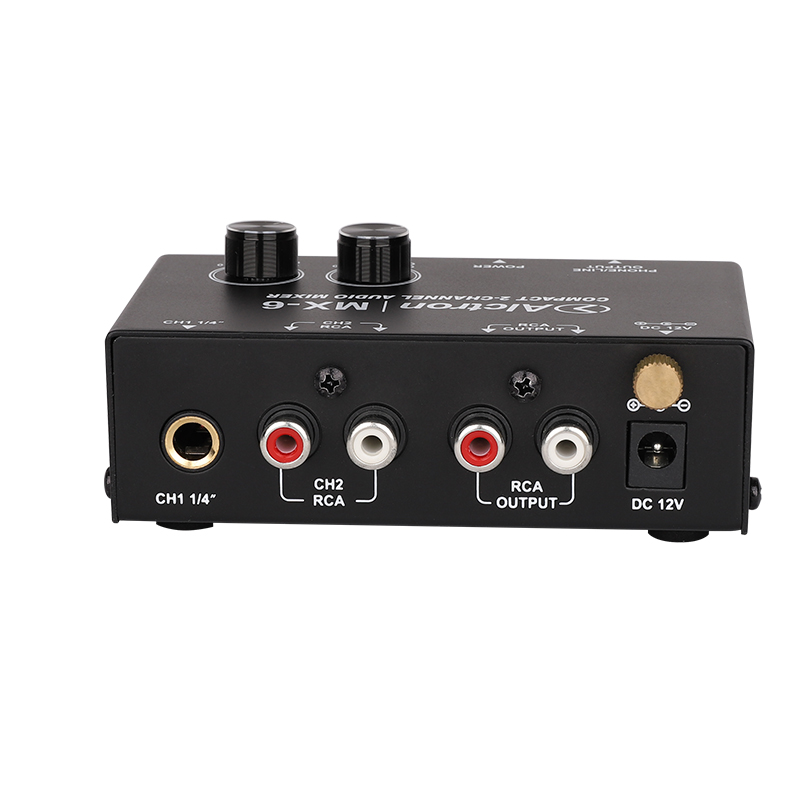 ALCTRON MX-6 MIXER 2 CANALI COMPATTO CON INGRESI STEREO RCA E JACK 6,35MM USCITA RCA