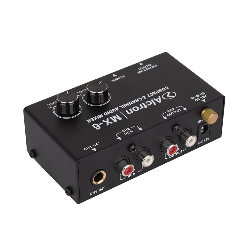 ALCTRON MX-6 MIXER 2 CANALI COMPATTO CON INGRESI STEREO RCA E JACK 6,35MM USCITA RCA