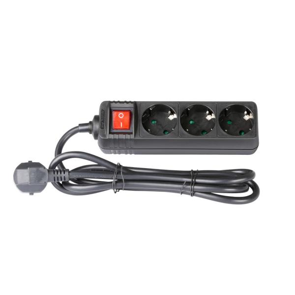 ADAM HALL 8747 S3 CIABATTA MULTIPRESA 3 PRESE 16A SCHUKO USCITE 2P+T INTERRUTTORE LUMINOSO CAVO CORRENTE 1 4MT 3X1 5MM2