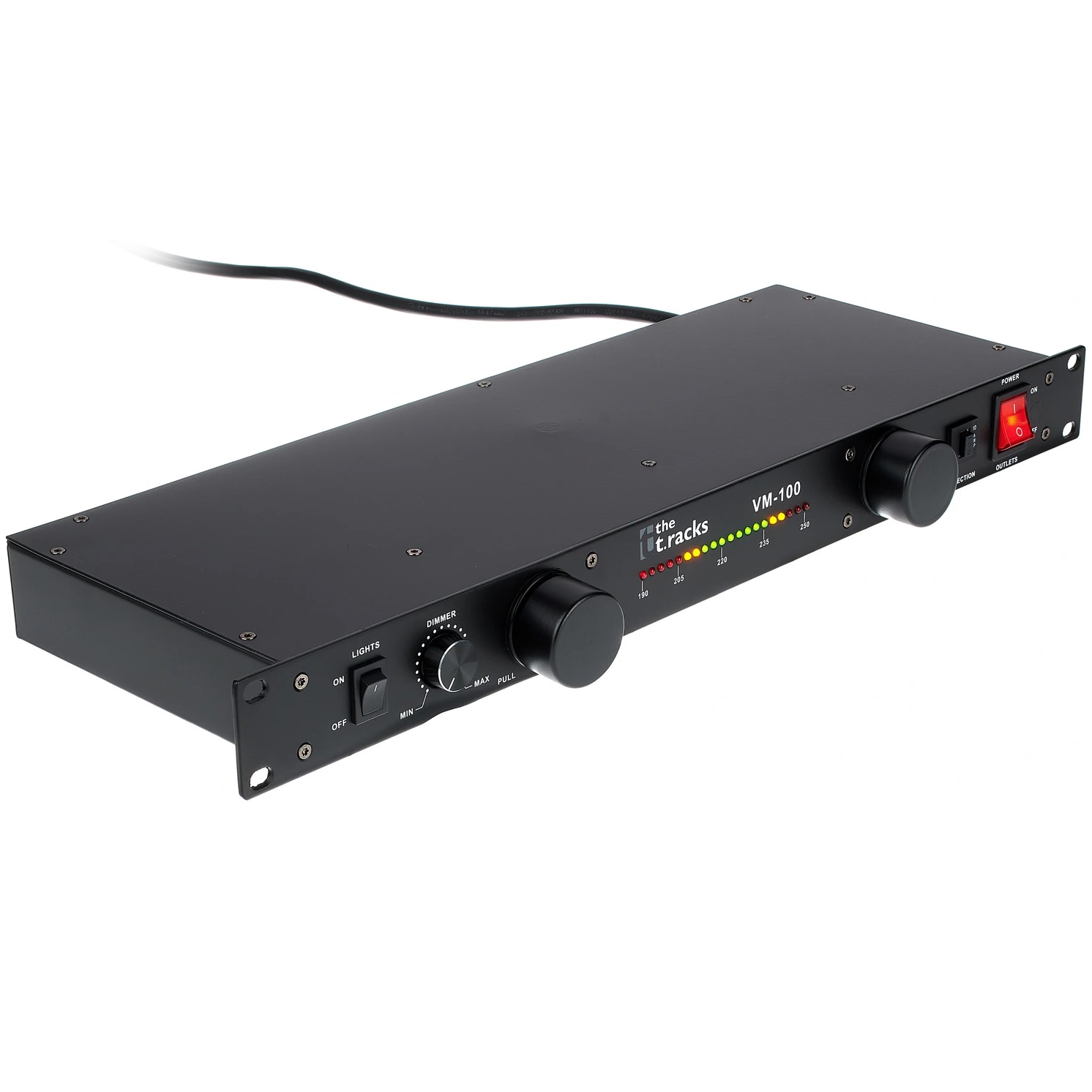 THE T RACKS VM-100 VOLTAGE METER DISTRIBUTORE DI CORRENTE 8 USCITE VDE CON 2 LAMPADE ESTRAIBILI DIMMERABILI