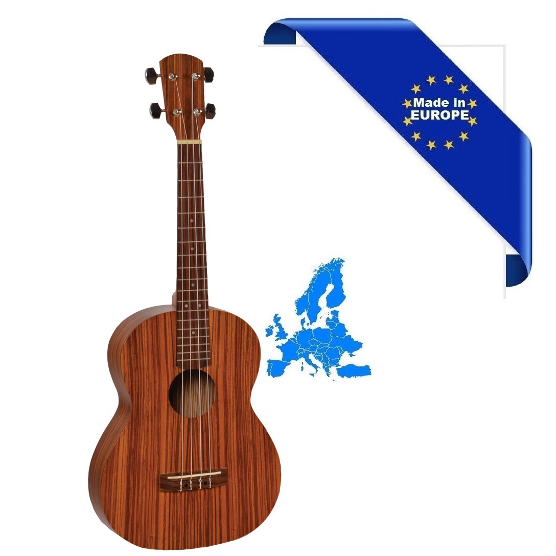 HORA UKULELE BARITONO TOP CORPO ZEBRANO MADE IN EUROPE TAVOLA FONDO FASCE ZEBRAWOOD TASTIERA IN PALISSANDRO