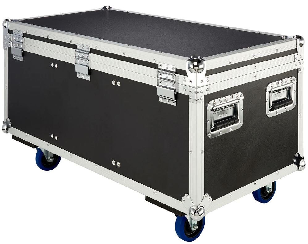 FLYHT PRO CABLE CASE 98x40x48 FLIGHT CASE 4 MANIGLIE 2 CHIUSURE 3 SCOMPARTI RUOTE 100MM 2+2 CON FRENO