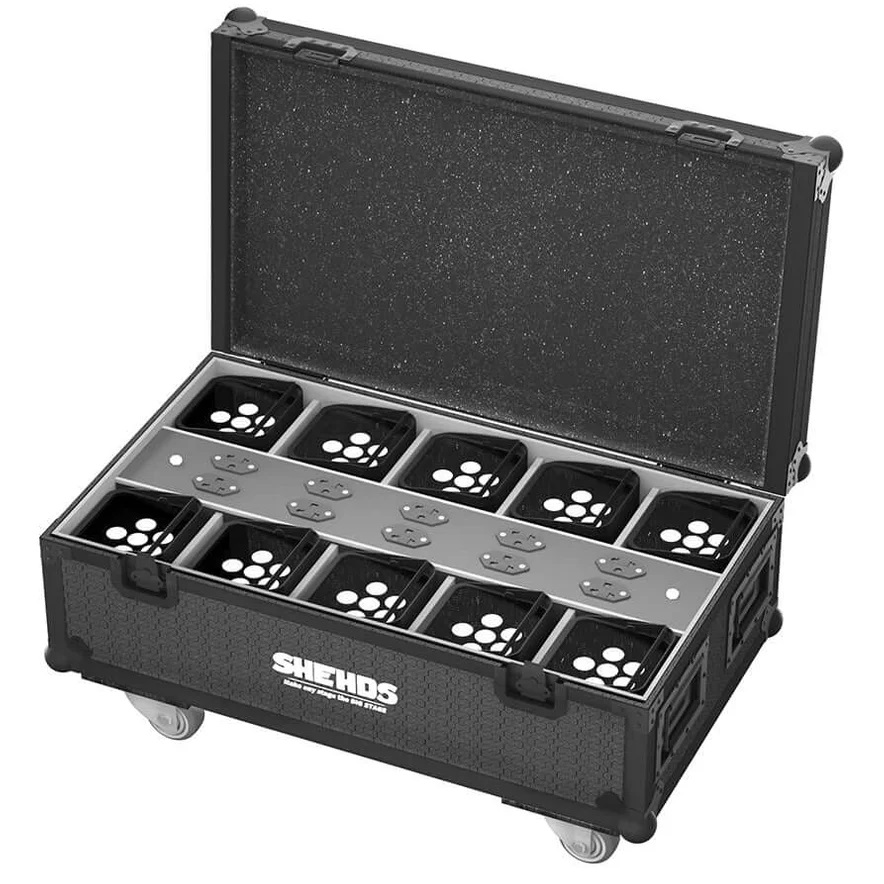 SHEHDS FLIGHT CASE DI RICARICA PER 10 ARCHITETTURALI LED 6 x 18 WATT RGBWYP A BATTERIA