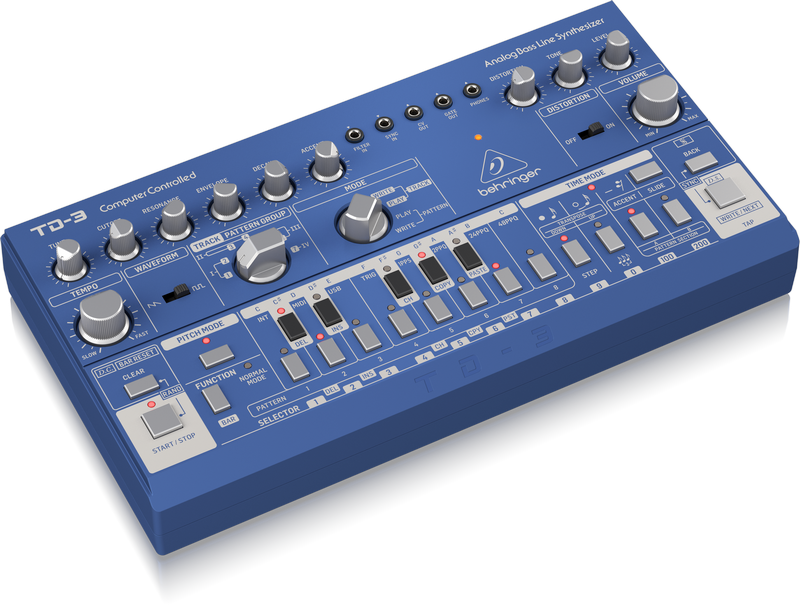 BEHRINGER TD-3 BU BLUE SINTETIZZATORE ANALOGICO DI BASSI CON STEP SEQUENCER ARPEGGIATORE E FILTRO RISONANTE EX-DEMO