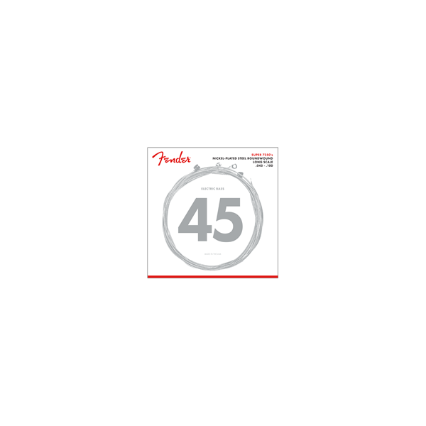 Fender 7250 Bass Strings, Nickel Plated Steel, Long Scale, 7250ML .045-.100 Gauges, (4)