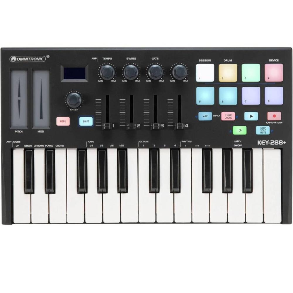 OMNITRONIC KEY-288+ MIDI CONTROLLER MIDI USB 25 TASTI + 8 DRUM PAD RETROILLUMINATI (Copy)