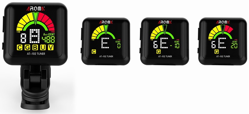 AROMA AT102 ACCORDATORE CROMATICO A PINZA RICARICABILE PER CHITARRA BASSO UKULELE E VIOLINO COLORE NERO