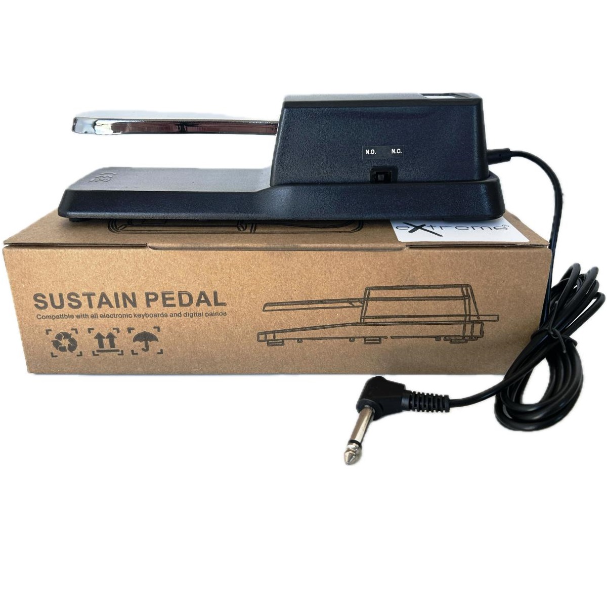 EXTREME TB-100 PEDALE SUSTAIN PROFESSIONALE TIPO PIANO A GAMBA LUNGA PIANOFORTE DIGITALE TASTIERA CAVO E SWITCH INVERSIONE POLAR