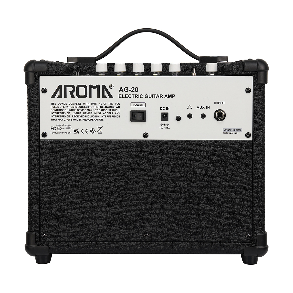 AROMA AG-20 AMPLIFICATORE CLEAN + OVERDRIVE 20 WATT 6 5" PER CHITARRA ELETTRICA CON EFFETTI BLUETOOTH