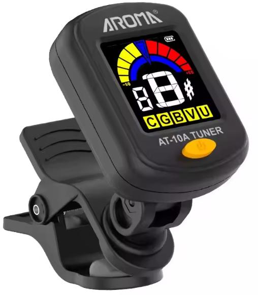 AROMA AT10A ACCORDATORE CROMATICO A PINZA RICARICABILE PER CHITARRA BASSO UKULELE E VIOLINO COLORE NERO