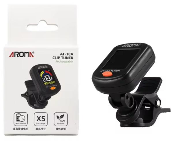 AROMA AT10A ACCORDATORE CROMATICO A PINZA RICARICABILE PER CHITARRA BASSO UKULELE E VIOLINO COLORE NERO