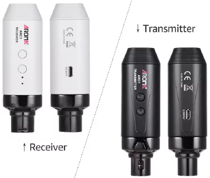 AROMA ARC 1 SISTEMA WIRELESS PER MICROFONO COMPOSTO DA TRASMETTITORE E RICEVITORE COMPATTI E PORTATILI