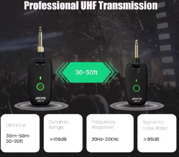 AROMA ARU 10 TRASMETTITORE-RICEVITORE SISTEMA RADIO WIRELESS PER CHITARRA