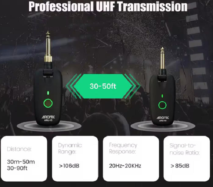 AROMA ARU 10 TRASMETTITORE-RICEVITORE SISTEMA RADIO WIRELESS PER CHITARRA