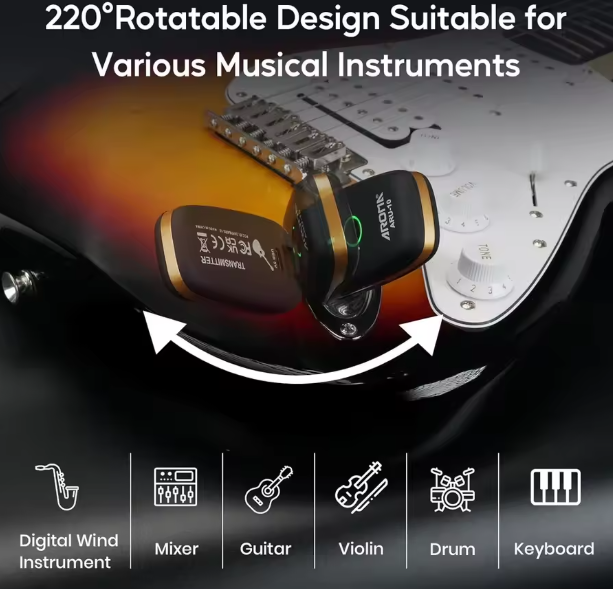 AROMA ARU 10 TRASMETTITORE-RICEVITORE SISTEMA RADIO WIRELESS PER CHITARRA